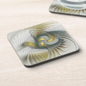 Nobly Golden Blauwgroen Abstracte Fantasy Fractal Bier Onderzetter (Linkerzijde)
