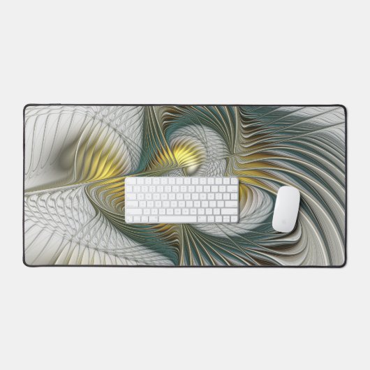 Nobly Golden Blauwgroen Abstracte Fantasy Fractal Bureaumat (Keyboard & Muis)