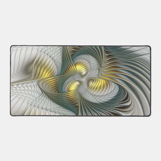 Nobly Golden Blauwgroen Abstracte Fantasy Fractal Bureaumat (Voorkant)