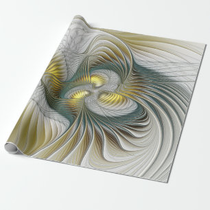 Nobly Golden Blauwgroen Abstracte Fantasy Fractal  Cadeaupapier