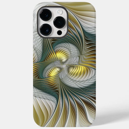 Nobly Golden Blauwgroen Abstracte Fantasy Fractal Case-Mate iPhone Case (Achterkant)