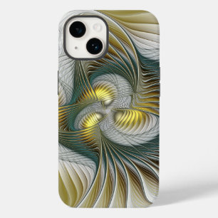 Nobly Golden Blauwgroen Abstracte Fantasy Fractal  Case-Mate iPhone 14 Hoesje