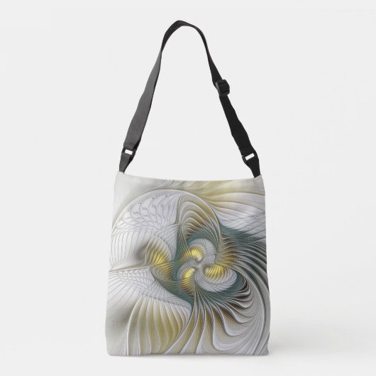 Nobly Golden Blauwgroen Abstracte Fantasy Fractal Crossbody Tas (Achterkant)