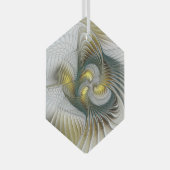 Nobly Golden Blauwgroen Abstracte Fantasy Fractal  Glas Ornament (Voorkant Rechts)