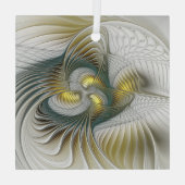 Nobly Golden Blauwgroen Abstracte Fantasy Fractal Glas Ornament (Achterkant)