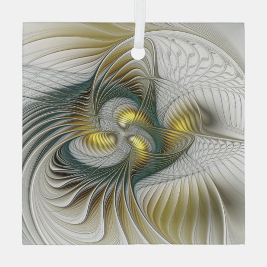 Nobly Golden Blauwgroen Abstracte Fantasy Fractal Glas Ornament (Achterkant)