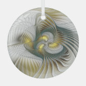 Nobly Golden Blauwgroen Abstracte Fantasy Fractal  Glas Ornament (Voorkant)