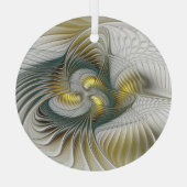 Nobly Golden Blauwgroen Abstracte Fantasy Fractal  Glas Ornament (Achterkant)