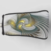 Nobly Golden Blauwgroen Abstracte Fantasy Fractal  Golfheadcover (Voorkant)