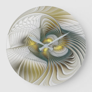 Nobly Golden Blauwgroen Abstracte Fantasy Fractal Grote Klok