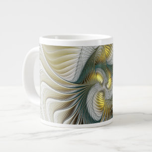 Nobly Golden Blauwgroen Abstracte Fantasy Fractal  Grote Koffiekop