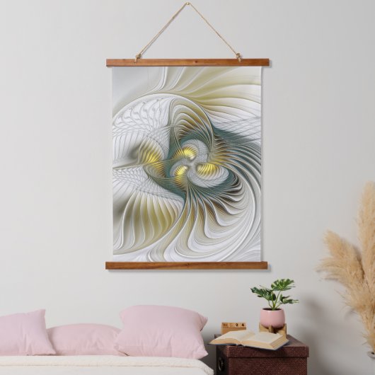 Nobly Golden Blauwgroen Abstracte Fantasy Fractal  Hangend Wandkleed (Slaapkamer)