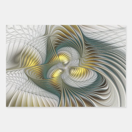 Nobly Golden Blauwgroen Abstracte Fantasy Fractal  Inpakpapier Vel (Voorkant 2)