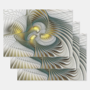 Nobly Golden Blauwgroen Abstracte Fantasy Fractal  Inpakpapier Vel