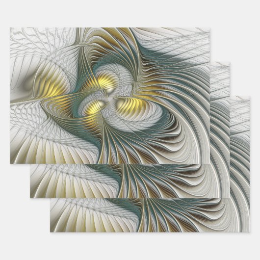 Nobly Golden Blauwgroen Abstracte Fantasy Fractal  Inpakpapier Vel (Set)