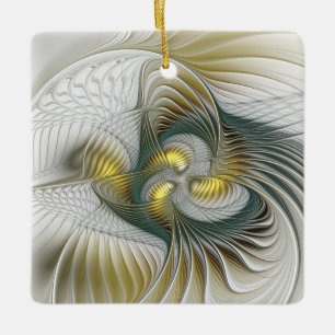 Nobly Golden Blauwgroen Abstracte Fantasy Fractal  Keramisch Ornament