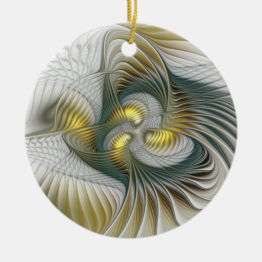 Nobly Golden Blauwgroen Abstracte Fantasy Fractal Keramisch Ornament (Voorkant)