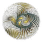 Nobly Golden Blauwgroen Abstracte Fantasy Fractal Keramische Knop (Voorkant)