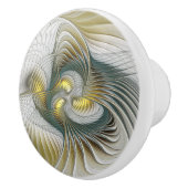 Nobly Golden Blauwgroen Abstracte Fantasy Fractal  Keramische Knop (Rechts)