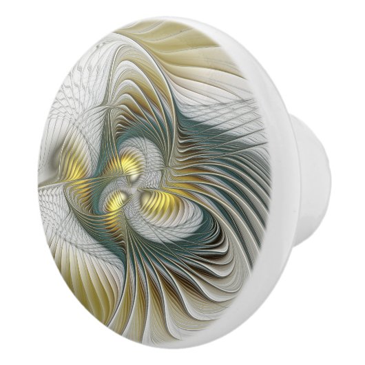 Nobly Golden Blauwgroen Abstracte Fantasy Fractal Keramische Knop (Rechts)