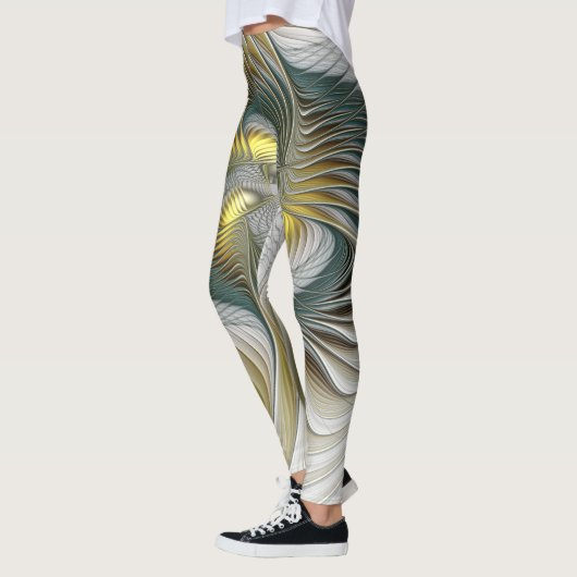 Nobly Golden Blauwgroen Abstracte Fantasy Fractal  Leggings (Links)
