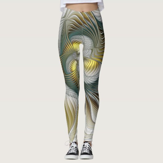Nobly Golden Blauwgroen Abstracte Fantasy Fractal  Leggings (Voorkant)