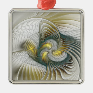Nobly Golden Blauwgroen Abstracte Fantasy Fractal  Metalen Ornament