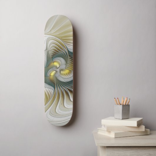Nobly Golden Blauwgroen Abstracte Fantasy Fractal  Persoonlijk Skateboard (Muurkunst)