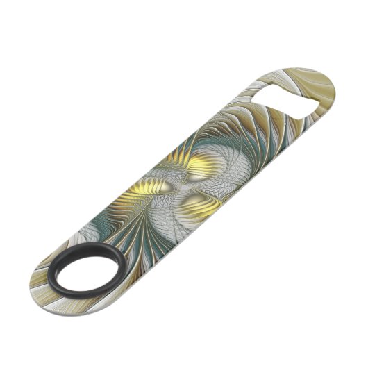 Nobly Golden Blauwgroen Abstracte Fantasy Fractal Speed Flessenopener (Voorkant Gekanteld)