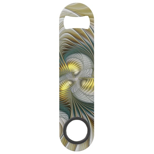 Nobly Golden Blauwgroen Abstracte Fantasy Fractal  Speed Flessenopener (Achterkant)