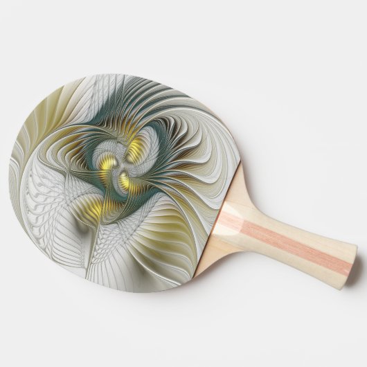 Nobly Golden Blauwgroen Abstracte Fantasy Fractal Tafeltennisbatje (Zijkant)