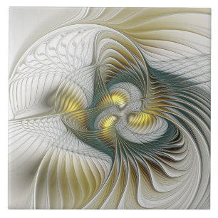 Nobly Golden Blauwgroen Abstracte Fantasy Fractal  Tegeltje