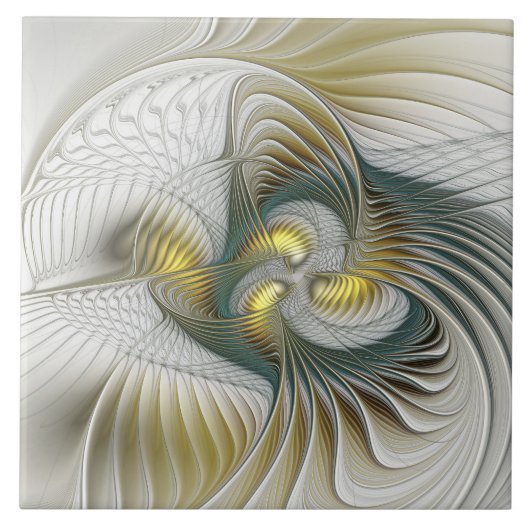 Nobly Golden Blauwgroen Abstracte Fantasy Fractal  Tegeltje (Voorkant)