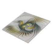 Nobly Golden Blauwgroen Abstracte Fantasy Fractal  Tegeltje (Zijkant)