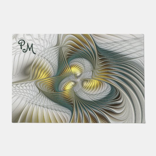 Nobly Golden Blauwgroen Abstracte Fractal Art Init Deurmat (Voorkant)