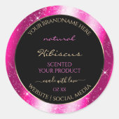 Nobly Hot Pink Sparkle Glitter Lijst Productlabel Ronde Sticker (Voorkant)