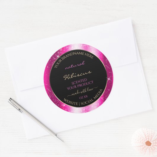 Nobly Hot Pink Sparkle Glitter Lijst Productlabel Ronde Sticker (Envelop)