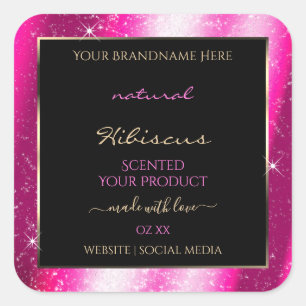 Nobly Hot Pink Sparkle Glitter Lijst Productlabel Vierkante Sticker
