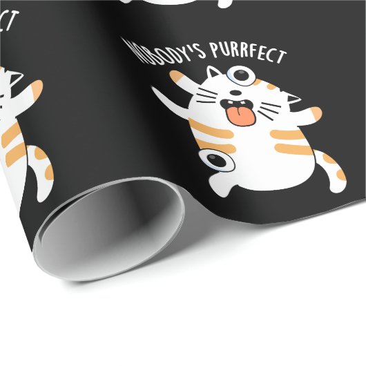 Nobody's Purfect Funny Cat Pun Dark BG Cadeaupapier (Rol Hoek)