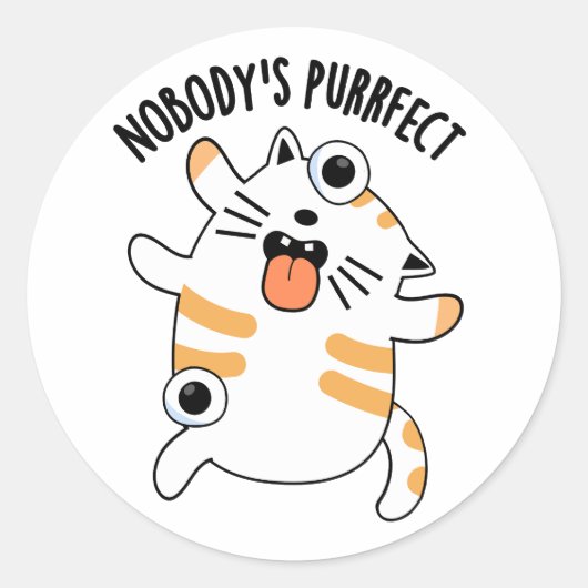 Nobody's Purfect Funny Cat Pun Ronde Sticker (Voorkant)