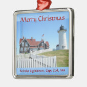Nobska Lighthouse Merry Kerstversient Metalen Ornament (Links)
