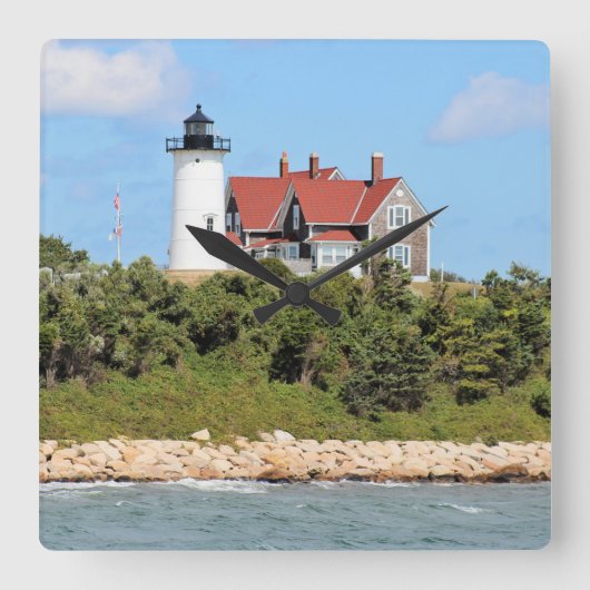 Nobska Point Lighthouse, Massachusetts Wall Clock Vierkante Klok (Voorkant)