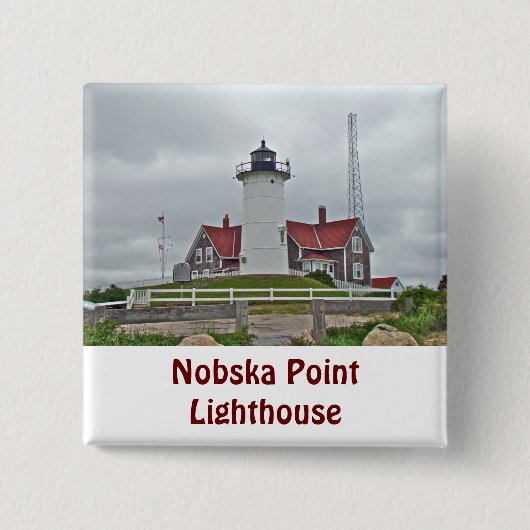 Nobska Point Lighthouse-reeks Vierkante Button 5,1 Cm (Voorkant)