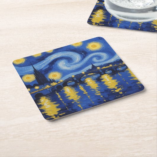Noche estrellada sobre el rio kartonnen onderzetters (Schuin)