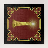 Nochtans-vuurtoren: silhouet/goud/zwart/rood legpuzzel (Horizontaal)