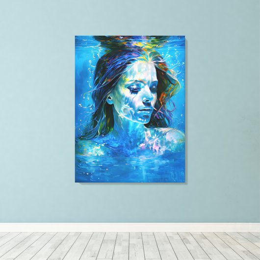 “Noctara” – Aqua-muse van bioluminescentie Canvas Afdruk (Insitu (Houten vloer))