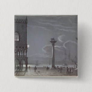 Nocturale scene van Palazzo Ducale en de Twee Colu Vierkante Button 5,1 Cm
