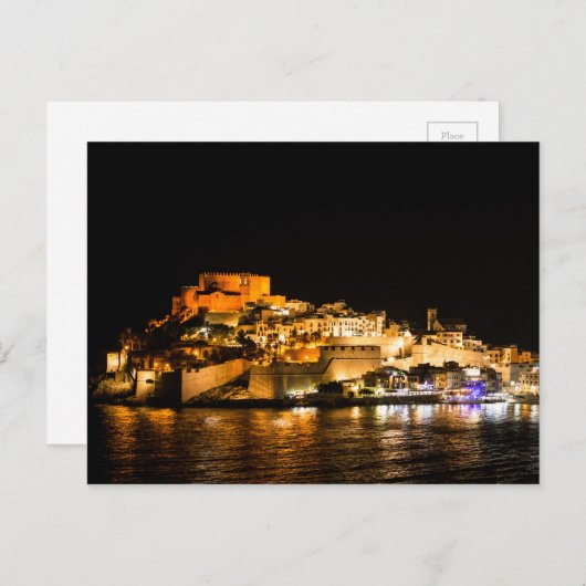 Nocturale verlichting van het kasteel van Peniscol Briefkaart (Voorkant / Achterkant)