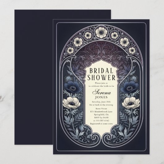 Nocturnal Anemone Floral Art Nouveau Bridal Shower Kaart (Voorkant / Achterkant)