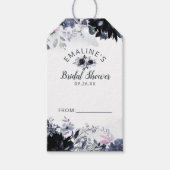Nocturnal Bloemen Navy Blauw Bruids Display Douche Cadeaulabel (Voorkant)